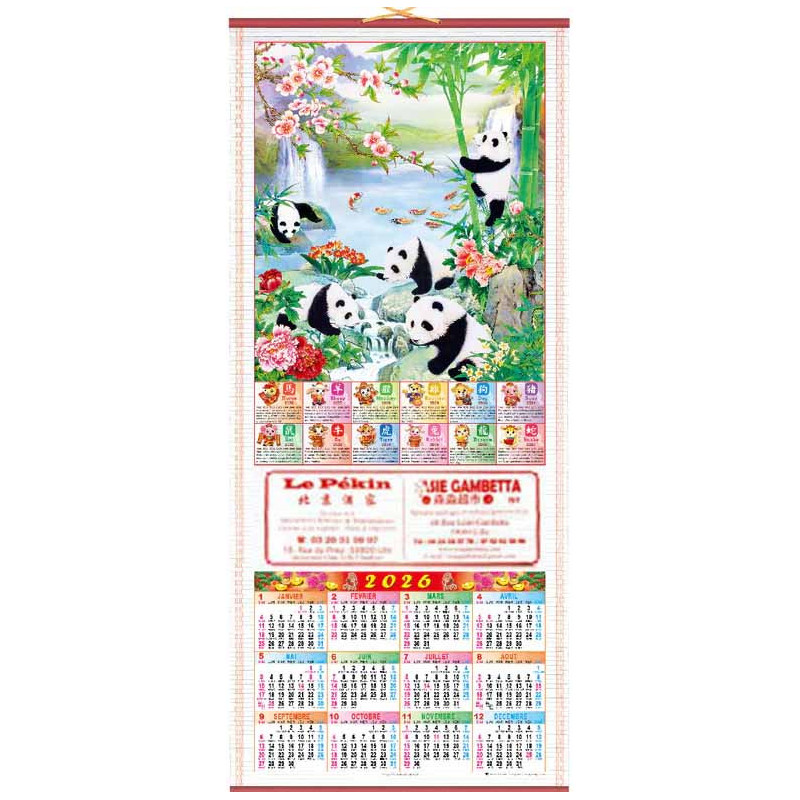 🐼 Calendrier mural 2026 – Pandas et nature paisible
