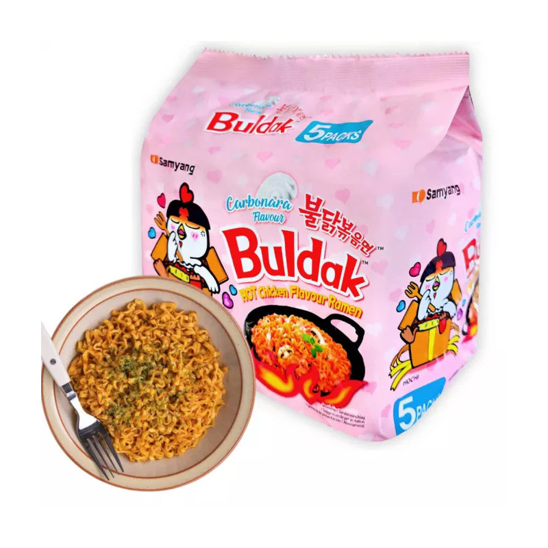 Nouilles Samyang Buldak Carbonara – 130g – Halal – Saveur Poulet Épicé Crémeux