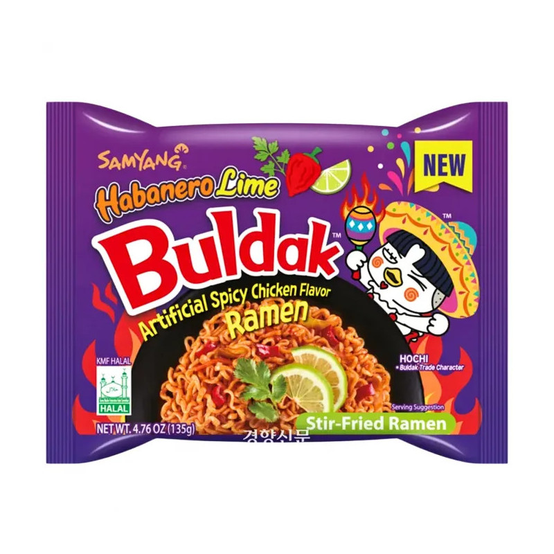 Samyang Buldak Hot Chicken Habanero Lime – 140g – Halal – Nouilles Coréennes Épicées Citron & Habanero