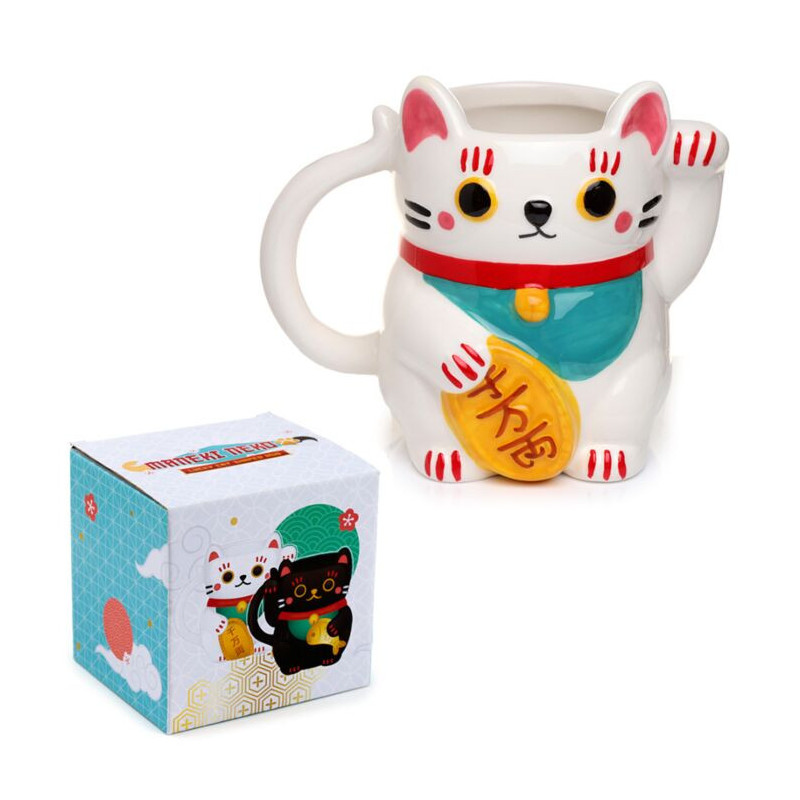 🐱 Mug en Forme de Chat Blanc Maneki Neko – Chat Porte‑bonheur