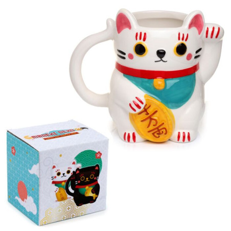 🐱 Mug en Forme de Chat Blanc Maneki Neko – Chat Porte‑bonheur