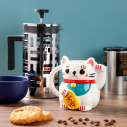 🐱 Mug en Forme de Chat Blanc Maneki Neko – Chat Porte‑bonheur