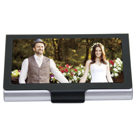 🗂️ Porte‑carte de visite argent/noir – Aluminium – Personnalisables en Boutique à Lille